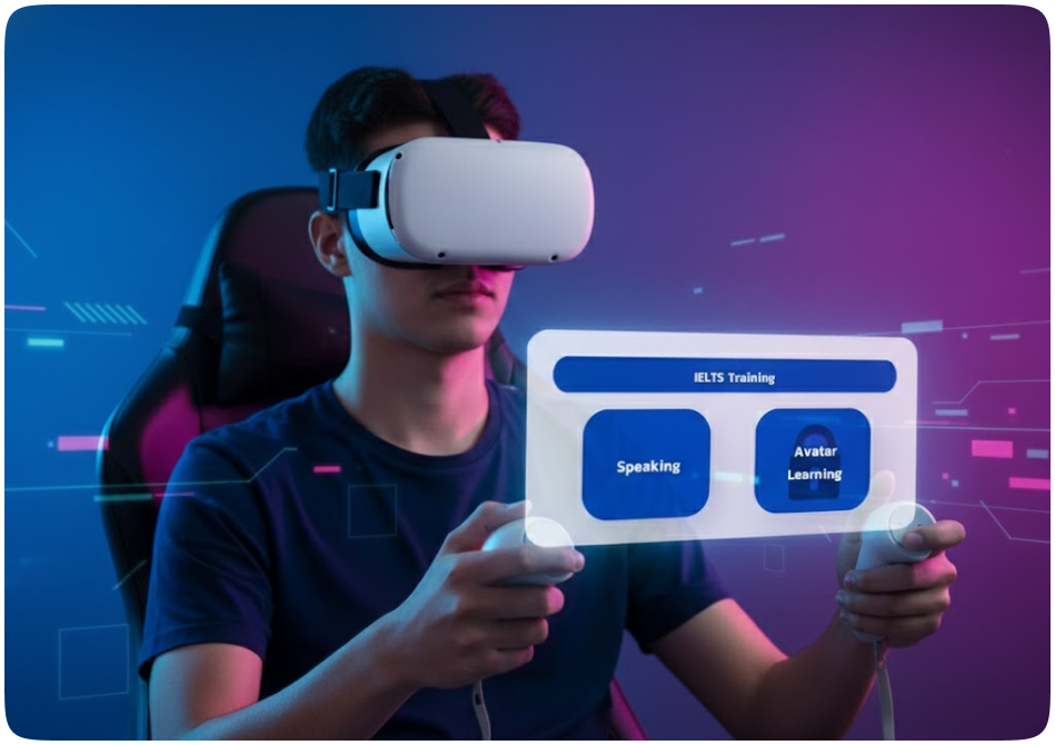Student using VR headset for training